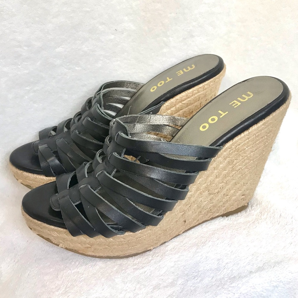 Me Too “hutch” wedge leather straps sandal high heels summer casual open toed